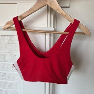 Spiritual Gangster Red Sports Bra with Silver Accents